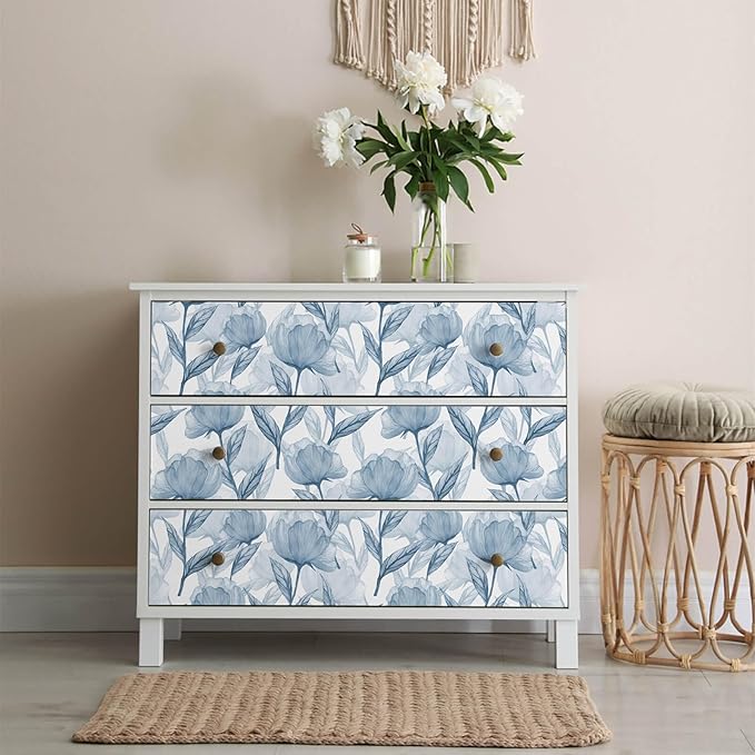 Heroad Brand 16.1"x393" Boho Floral Peel and Stick Wallpaper Blue Flowers Contact Paper for Cabinets Waterproof Removable Self Adhesive Wallpaper Drawer Liner Decoration Paper for Walls
