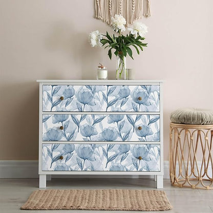 Heroad Brand 16.1"x393" Boho Floral Peel and Stick Wallpaper Blue Flowers Contact Paper for Cabinets Waterproof Removable Self Adhesive Wallpaper Drawer Liner Decoration Paper for Walls