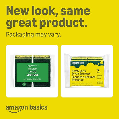 Amazon Basics Heavy Duty Sponges, Yellow/Green, 12-Pack (2 Packs of 6), Packaging May Vary