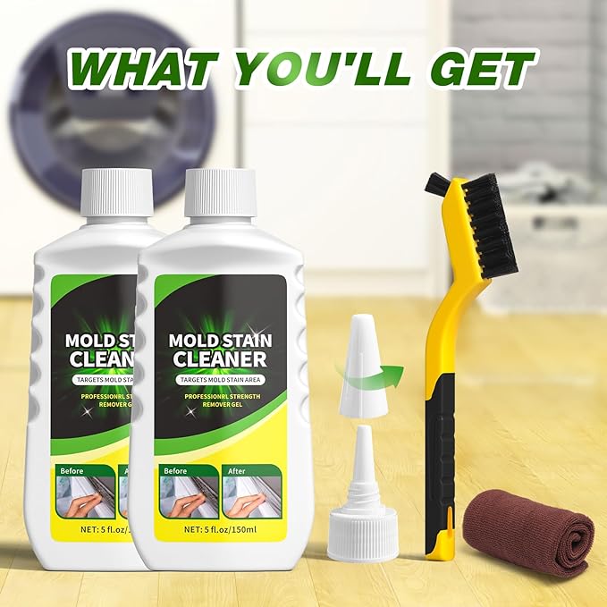 Home Remover Gel, 2 Pack Washing Machine Cleaner Stain Remover Gel for Front Loader Washing Machine Seal with Brush and Towel for Bathroom, Refrigerator Sealant, Wall, Tile Grout