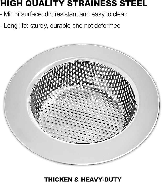 Huntonry 2PCS Kitchen Sink Drain Strainer/Catcher/Basket/Cover/Filter/Trap/Screen, Large Wide Rim 4.5" Diameter, Stainless Steel, Dishwasher Safe