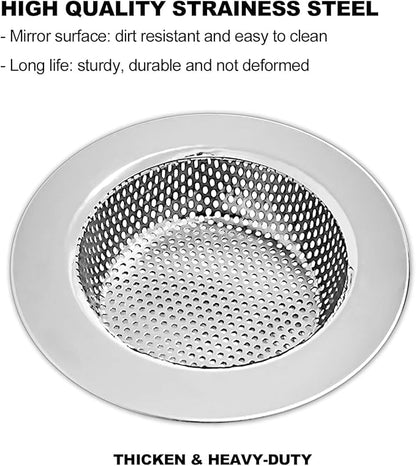 Huntonry 2PCS Kitchen Sink Drain Strainer/Catcher/Basket/Cover/Filter/Trap/Screen, Large Wide Rim 4.5" Diameter, Stainless Steel, Dishwasher Safe