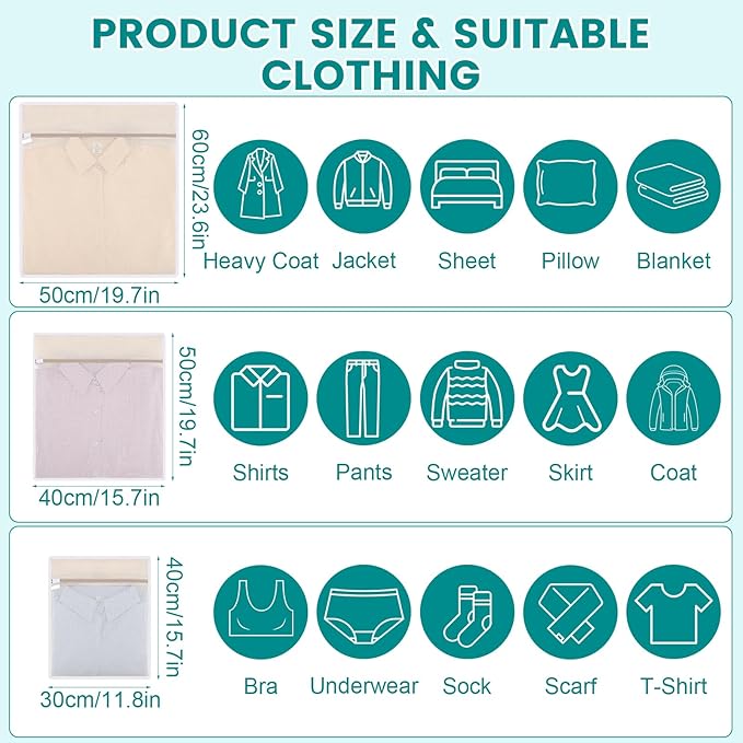 Dntorx 6Pcs Durable Cotton Mesh Laundry Bags for Delicates, 12×16in+16*20in+20*24in Breathable Laundry Mesh Wash Bags with Sturdy Zipper for Delicates, Clothes, Pants, Underwear, Bra, Socks (M+L+XL)