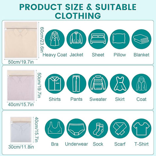 Dntorx 6Pcs Durable Cotton Mesh Laundry Bags for Delicates, 12×16in+16*20in+20*24in Breathable Laundry Mesh Wash Bags with Sturdy Zipper for Delicates, Clothes, Pants, Underwear, Bra, Socks (M+L+XL)