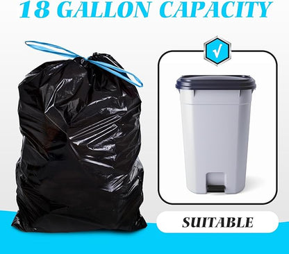 18 Gallon 120 Counts Strong Drawstring Trash Bags Garbage Bags by Teivio, Bathroom Trash Can Bin Liners, Plastic Bags for home office kitchen, Black