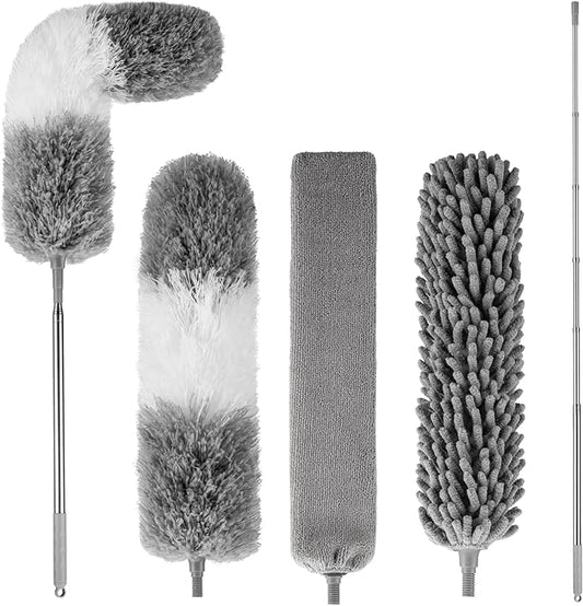Dusters for Cleaning,Microfiber Duster Feather Duster with Extension Pole,4PCS Ceiling Fan Cleaner Duster,Long Duster Extended Handle,Blind Cleaner Dusting