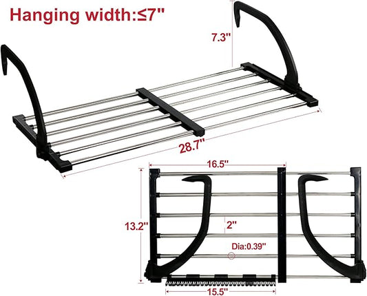 Portable Clothes Drying Rack for Balcony Railings Windowsill, Folding Towel Rack Indoor Outdoor Retractable Laundry Rack with Sock Clips for Drying Socks