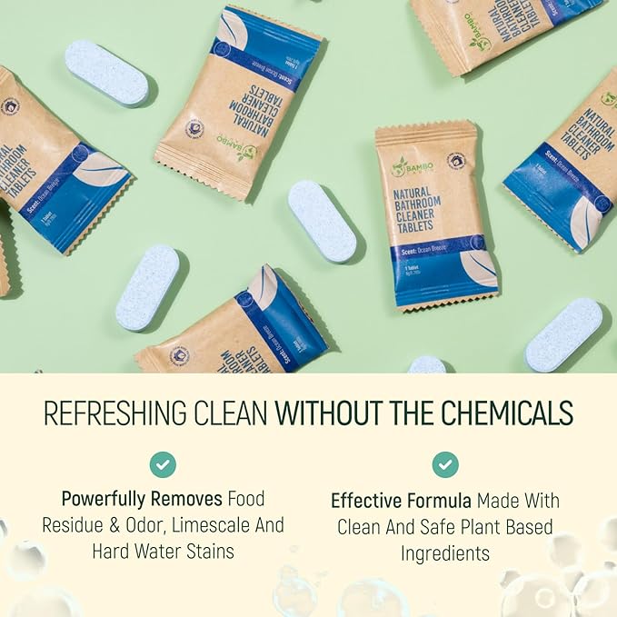 12 Pack Natural Bathroom Cleaner - Bath Shower Bathtub Tub Toilet Tile Cleaning Tablets Refill - Eco-Friendly Product & Cleaning Supplies - 1 Tablet = 17oz Spray (204oz Total) - Ocean Breeze