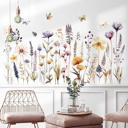 Wildflower Wall Decals Wall Decor Boho Flower Stickers, Dandelion Grass Wall Art Murals, 3D Flower Pattern Self-Adhesive Wall Stickers for Girls Bedroom Living Room Nursery Decor
