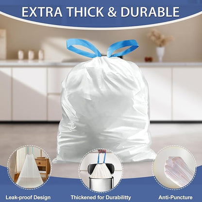21 Gallon Trash Bags Drawstring 120 Count, 1.7 Mil White Garbage Bags Unscented,Easy-Dispense Roll for Kitchen & Household Use, Code G,79.5 L