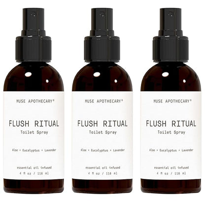 Muse Apothecary Flush Ritual - Aromatic & Refreshing Toilet Spray, Use Before You Go, 4 oz, Infused with Natural Essential Oils - Aloe + Eucalyptus + Lavender, Pack of 3
