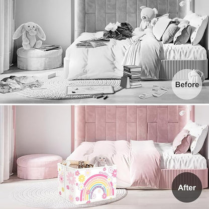 Clastyle Rainbow Baby Laundry Hamper Cloud Kid Storage Basket Women Girl Gift Toy Box Collapsible Clothes Organizer Nursery Bin for Bedroom,Daisy,40 * 30 * 30 cm