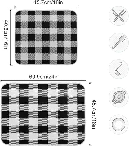 White and Black Buffalo Plaid Dish Drying Mat 16x18 for Kitchen Classic Buffalo Check Dishes Pad Dish Drainer Rack Mats Absorbent Fast Dry Kitchen Accessories