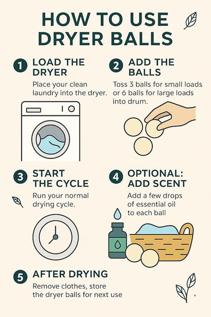 Laundry Felt Wool Dryer Balls – 6 XL Pack, Replaces Dryer Sheets, Eco-Friendly, Natural Fabric Softener, Reusable & Chemical-Free, Reduces Drying Time, 1000+ Loads, Made in Nepal