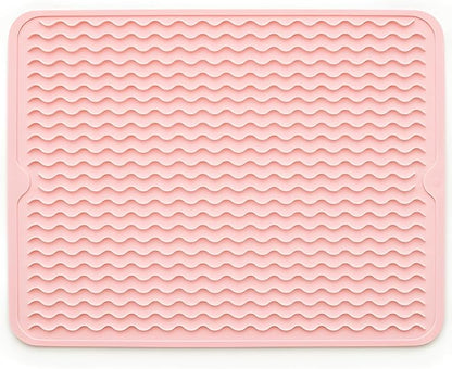 Silicone Drying Mat 16 × 12 – Pink Rose Non-Slip Sink Mat for Kitchen Counter, Heat-Resistant Food-Grade Dish Pad, Easy-Clean Multipurpose Drawer Liner (Pink Rose, 16" x 12")