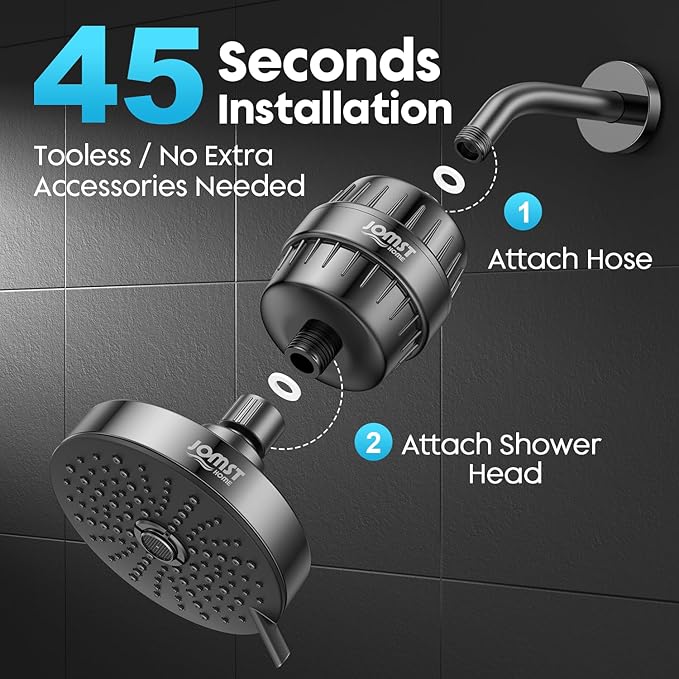Filtered Shower Head COMBO – for Healthier Skin & Hair | 3 Mode High Pressure Shower Heads with 25-Stage Filtration | Removes 99.947% Chlorine & Heavy Metals | Shower Head ith Filters Set- Black