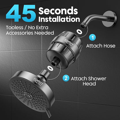 Filtered Shower Head COMBO – for Healthier Skin & Hair | 3 Mode High Pressure Shower Heads with 25-Stage Filtration | Removes 99.947% Chlorine & Heavy Metals | Shower Head ith Filters Set- Black