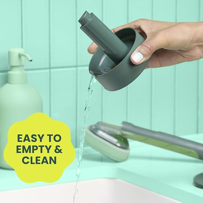 Brite by Scotch-Brite Fillable Dishwand with Drain + Dry Stand, Household and Kitchen Sponge for Washing Dishes, 1 Dish Wand with Soap Dispenser