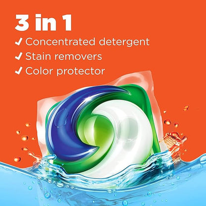 Tide PODS laundry detergent pacs, 3-in-1 Stain Remover, Odor Fighter, Color Protector, 57 Count, HE compatible, Clean Breeze Scent