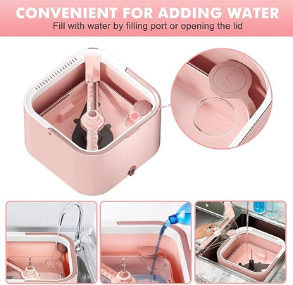 Spin Mop and Bucket System Kit, Self-Separating Cleaning Soil, Foldable Square Mop Bucket Head with Washable Interchangeable Mop Pads, Pink (Mop Set with 6PC Pads)