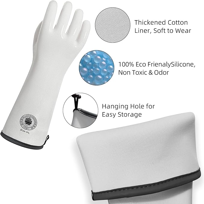 Silicone Oven Gloves- 15" Extra Long, Heat Resistant Oven Gloves with Fingers, Kitchen Oven Mitts Smoker Gloves for Baking, Grilling, Cooking, Food Grade, Waterproof (7/S)