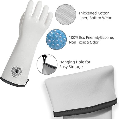 Silicone Oven Gloves- 15" Extra Long, Heat Resistant Oven Gloves with Fingers, Kitchen Oven Mitts Smoker Gloves for Baking, Grilling, Cooking, Food Grade, Waterproof (10/XL)