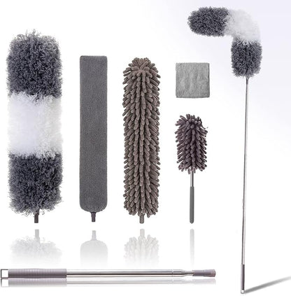 Microfiber Duster Kit for High Ceiling (6pcs), Extendable Dusters for Cleaning with 100" Extension Pole, Long Feather Duster for Fan/Car, House Cleaning Tool Kit by OOSOFITT