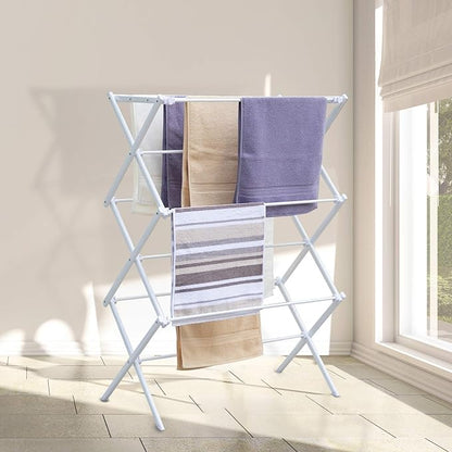 3 Tiers Foldable Clothes Drying Rack, Vertical Laundry Rack Portable and Collapsible for Storage Indoor Outdoor, White