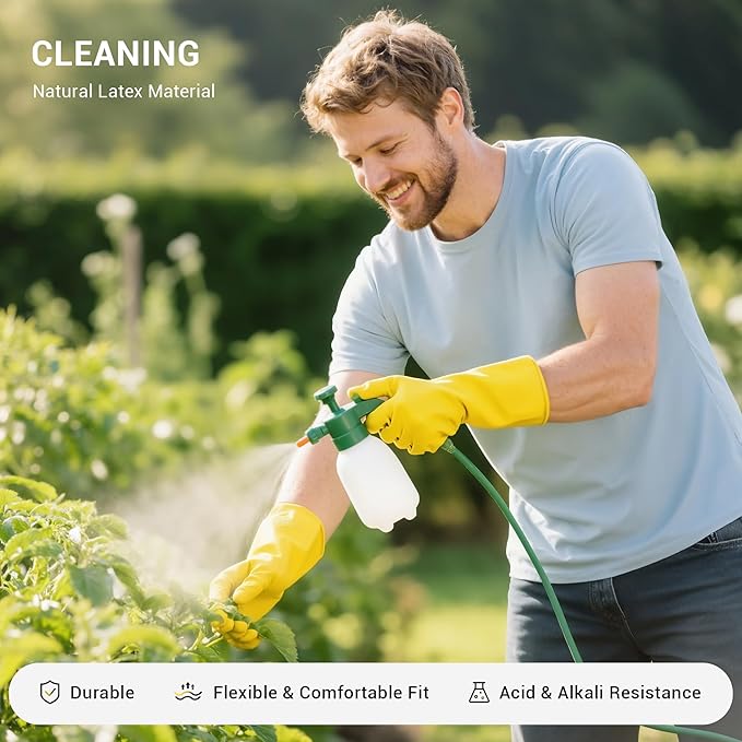 6 Pairs Rubber Cleaning Gloves,Reusable Dishwashing Gloves,Household Dish Gloves for Washing,Cleaning,Kitchen,Painting, Gardening, Pet Care,Extra Thickness,Non-Slip,13", 20 Mil, Heavy Duty, S