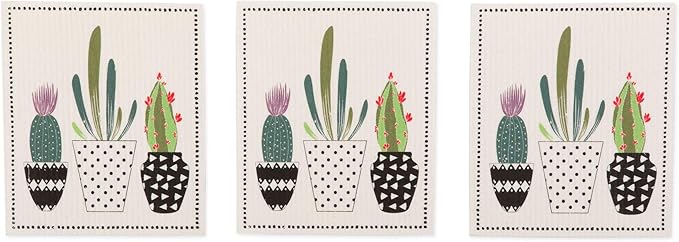 DII Swedish Dishcloths for Kitchen & Cleaning, Reusable, Machine Washable & Dishwasher Safe, Biodegradable, 7.75 x 6.75, Succulents, 3 Piece