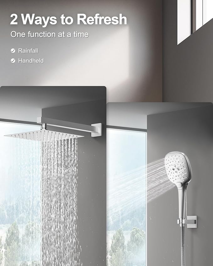Double Handle High Pressure 3 Spray Shower Faucet Set with Valve 10 Inch Wall Mount Brushed Nickel