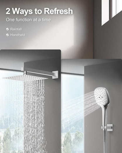 Double Handle High Pressure 3 Spray Shower Faucet Set with Valve 10 Inch Wall Mount Brushed Nickel
