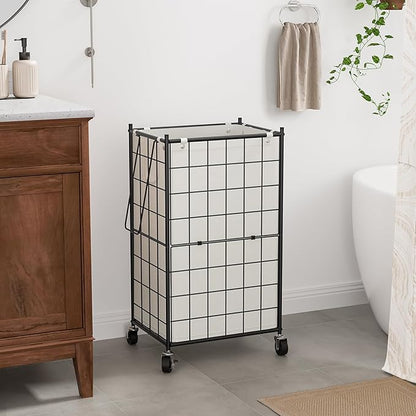 WOWLIVE Laundry Hamper with Wheels,Metal Wire Frame Rolling Laundry Basket with Removable bag,100L Dirty Clothes Hamper Organizer Dorm Room Storage for Bedroom,Bathroom,Black and White