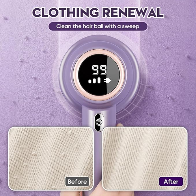 Rechargeable Fabric Shaver, 2025 New Electric Lint Remover Shaver 3 Modes Lint Remover for Clothes 6-Blade, 3-Speed Defuzzer Remove Fuzz, Pills for Clothes, Upholstery, Furniture (White)