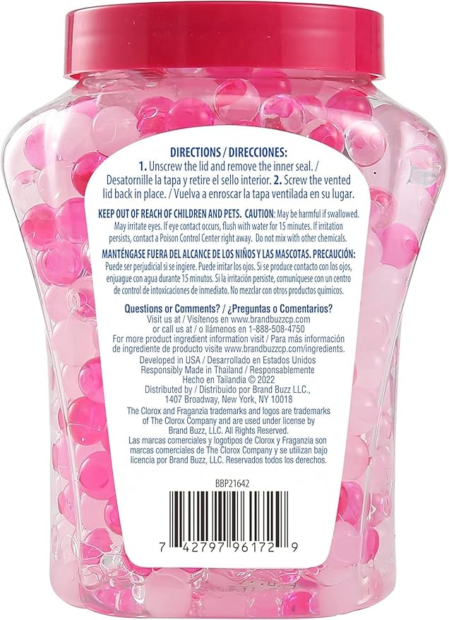 Clorox Fraganzia Crystal Beads Air Freshener, Long Lasting Room Deodorizer and Odor Eliminator Gel Beads to Freshen Home, Car, or Office, Sweet Rosewater Scent, 12 Fl Oz - 2 Pack