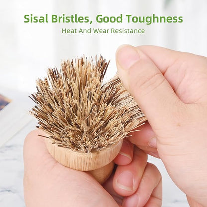 6 Packs Bamboo Dish Brush - Kitchen Scrub Brush, Natural Union Fiber and Tampico Fiber Dish Scrubber for Washing Cast Iron Pan/Pot(Hard Bristle)