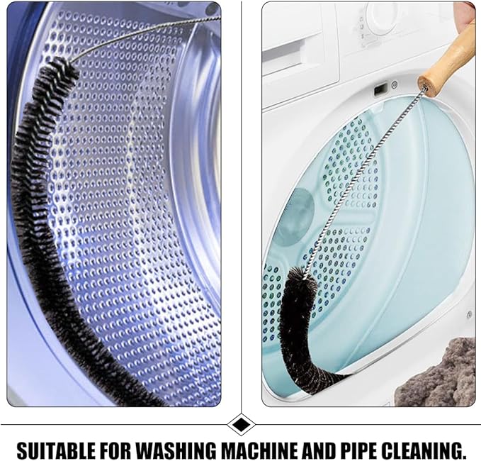 PRETYZOOM Washing Machine Cleaning Brush with Long Wooden Handle 2pcs Dryer Vent Cleaner Brush for Home Laundry Tub and Duct Cleaning