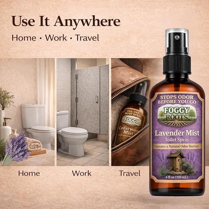 Lavender Pre-Poop Toilet Spray – Stops Odor Before It Starts, Bathroom Odor Eliminator for Toilet, 4 oz (200+ Uses) Travel, Home & Work