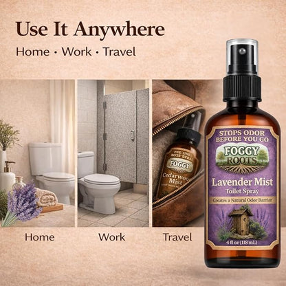 Lavender Pre-Poop Toilet Spray – Stops Odor Before It Starts, Bathroom Odor Eliminator for Toilet, 4 oz (200+ Uses) Travel, Home & Work