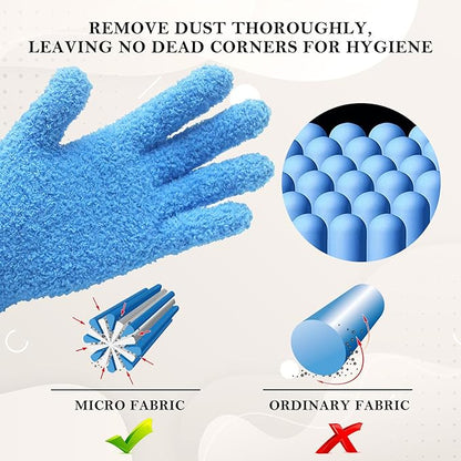 Evridwear Microfiber Dusting Gloves, Dusting Cleaning Glove for Plants, Blinds, Lamps and Small Hard to Reach Corners, 5 Pairs (Blue S/M)