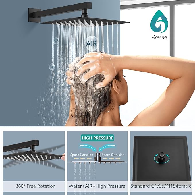 Aolemi Shower Faucet Set, High Pressure Shower System with 2-in-1 Handheld Sprayer, Wall Mount Fixture Combo with Rough-in Valve, 16 Inch Shower Head, Oil Rubbed Bronze