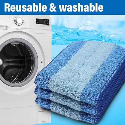 16.5 inch Mop Pads Refills, 3 Pack Microfiber Reusable Replacement Mop Pads Flat Replacements Heads for Wet Or Dry Floor Cleaning and Scrubbing, Blue Cloth