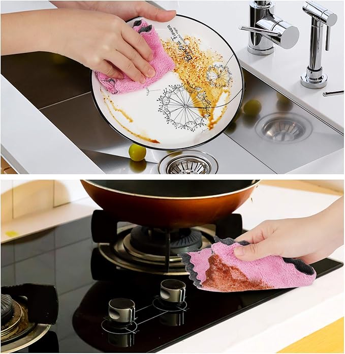 20 Pack Kitchen Dish Cloths Dish Towels,Super Absorbent Coral Fleece Cloth,Premium Cleaning Cloth,Nonstick Oil Washable Fast Drying Dish Rags for Clean Table,Dish,Glass（5Colors 6"x10"）