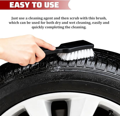Car Carpet Cleaning Brush, Stiff Bristles Vehicle Wheel Hub Rims Wash Brush with Short Handle, Automotive Detailing Tire Cleaner, Universal for SUV Automobile Truck (White)