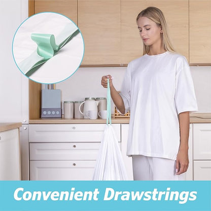 2.6 Gallon Drawstring Trash Bags - 0.43 Mil Strong - Small Garbage Bags - for Office Bathroom Kitchen - Individual, Unscented, White, 17" x 17", 60 Count