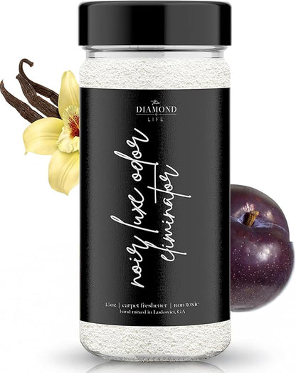 Home Noir Luxe Carpet Deodorizer Powder - Natural Odor Eliminator for Carpet, Upholstery, Pet Urine - Pet-Friendly - Black Plum, Sea Salt & Ozone Scent, Spring Cleaning
