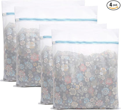 4 Pcs Large Mesh Laundry Bags for Delicates Intimates Lingerie with Zipper 2 Pcs 24” x 24”, 2 Pcs 20” x 24”
