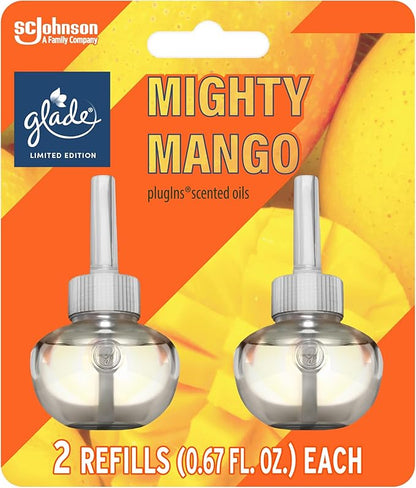 Glade PlugIns Refills Air Freshener, Mighty Mango, Scented and Essential Oils for Home and Bathroom, 0.67 Fl Oz, 2 Count