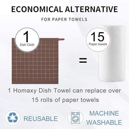Homaxy 100% Cotton Terry Kitchen Dish Cloths, Ultra Soft and Absorbent Dish Towels for Kitchen, Suitable for Drying and Washing Dishes, 6 Pack, 12 x 12 Inches, Brown