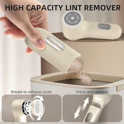 Buywoo Fabric Shaver, Electric Lint Remover, Rechargeable Lint Shaver, Household Essentials for Clothes, Upholstery, Furniture, Sweater Defuzzer to Remove Pilling, Battery Operated, Beige